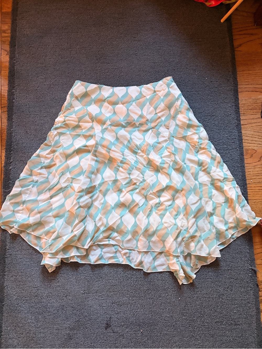 A-Line Skirt in Light Blue and White Wave Print